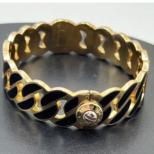 Henri Bendel Black
Enamel Gold Tone Curb Chain Hinged Bangle Bracelet Clasp
